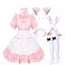 Japanese Anime Classic Sissy Maid Sweet Kawaii Heart Costume Dress Cosplay Furry Cat Ear Gloves Socks Set Pink 3XL