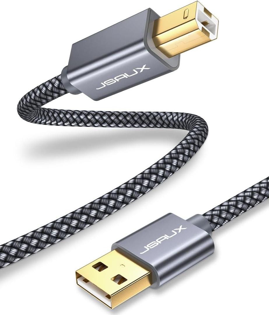 JSAUX Printer Cable, 15FT USB Printer Cord 2.0 Type A Male to B Male Cable Scanner Cord High Speed Compatible with HP, Canon, Dell, Epson, Lexmark, Xerox, Samsung and More (Grey)