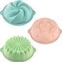 HUAKENER 3 Pcs Flower Shape Cake Molds, Nonstick Silicone Cake Molds for Jello Cakes, Cheese Cakes, Strawberry Shortcake, Brownie Tart Pie (Heart)