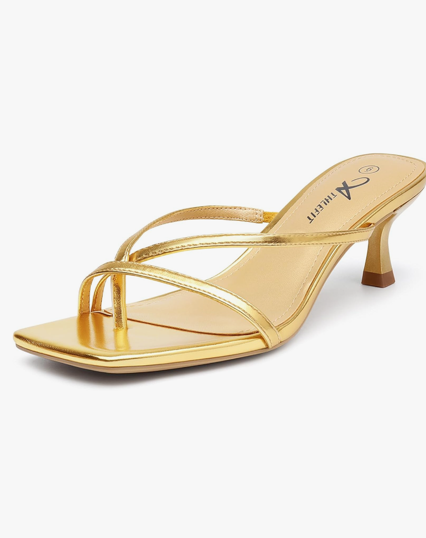 Athlefit Women's Strappy Kitten Heels Flip Flops Square Open Toe Low Heels Fashion Party Dress Thong Heeled Sandals Size 8