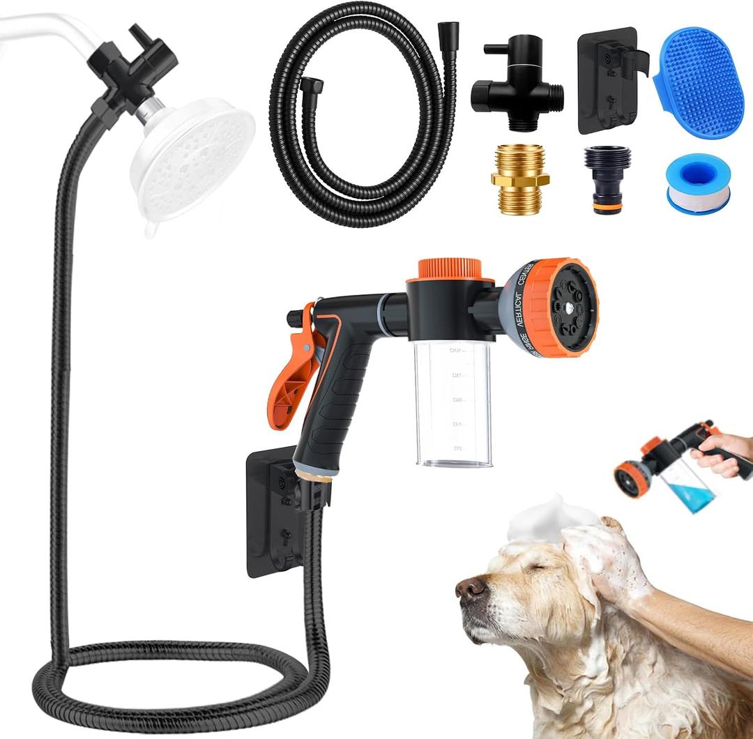 Dog Washing Hose Attachment for Pet Bathing with Black 3 Way Shower Diverter, Dog Wash Hose Nozzle Shampoo Sprayer for Pet Grooming Shower, Dog Shower Attachment for Bathroom, 2m/79inches Hose