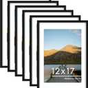 PEALSN 12x17 Picture Frame Set of 6, Display Pictures 10x14 with Mat or 12x17 without Mat for Wall Mounting or Table Top, Photo Frames Collage for Wall Decor, Black.