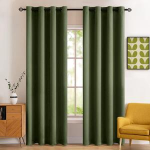 MIULEE Blackout Room Darkening Curtains Thermal Insulated Black Out Drapes Solid Window Treatment Grommet Light Blocking Curtain for Living Room Bedroom 2 Panels Set 52 x 84 inch Length Olive Green