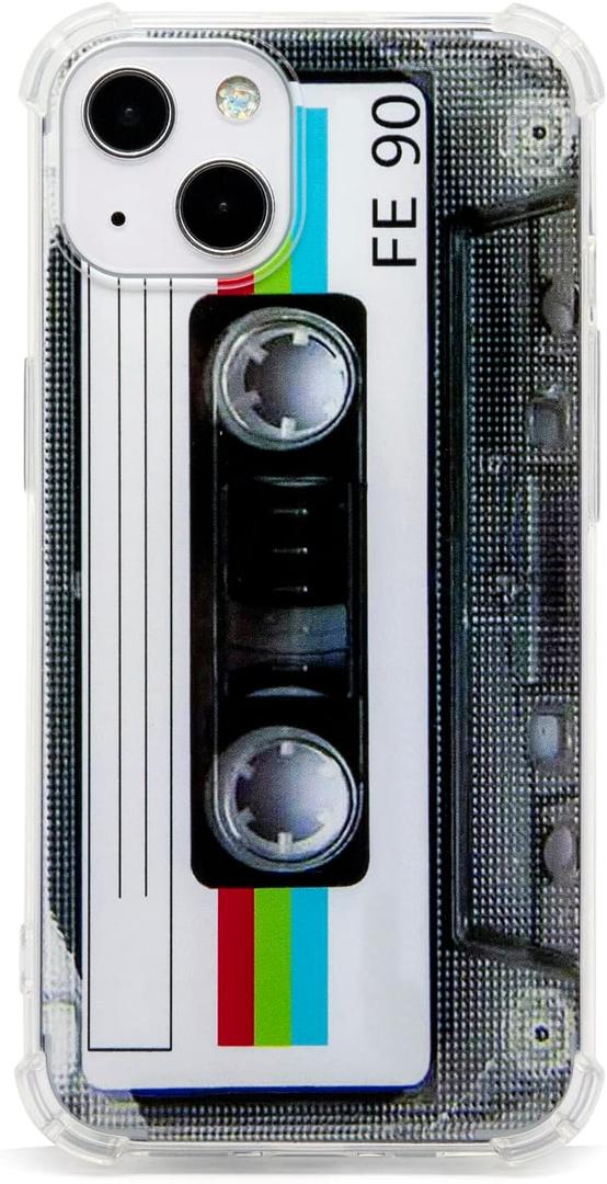 Case for iPhone 13 Matte Finish Heavy Duty Soft Back Cover with Reinforced Corners TPU Soft Bumper Retro Cassette Tape Case Compatible with iPhone 13