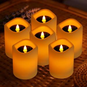 Christmas Solar Candles Outdoor, 6Pcs IP65 Waterproof, Rechargeable Candles for Lantern, Auto On/Off Flickering Glow Dusk to Dawn, Replaceable Battery, Outdoor Solar Lights Decor for Garden (6PK)