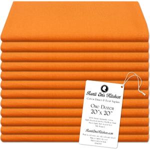Aunti Em's Kitchen Apricot Cotton Napkins Cloth 20 x 20 Oversized 100% Natural Bulk Linens for Dinner, Events, Weddings, Set of 12