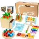 WOODMAM Wooden Montessori Toys for 1+ Year Old, 9 in 1 Learning Educational Toys for Toddler with Educational Box, Xylophone, Pound Bench, Shape Puzzle and More, Baby Toy Gift for 13-18 Months