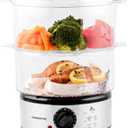 OVENTE 2 Tier Electric Food Steamer for Cooking Vegetables, Stainless Steel Base, Stackable and Dishwasher Safe Baskets, 400W with Auto Shutoff and 60-Minute Timer, 5 Quart Capacity, Silver FS62S