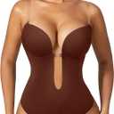 Women Shapewear Backless Body Bra Shaper Womens Plus Size Plunge Invishaper Low Back Thong Bodysuits Open Crotch Daily Use, Size L