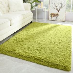 Merelax Modern Soft Fluffy Large Shaggy Rug for Bedroom Livingroom Dorm Kids Room Indoor Home Decorative, Non-Slip Plush Furry Fur Area Rugs Comfy Nursery Accent Floor Carpet 4'x6' Green