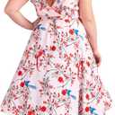 Miss Lavish London Plus Size Fit and Flare Dress for Women, Sleeveless V Neck Wrap Style Midi Dress with Belt (Pink)