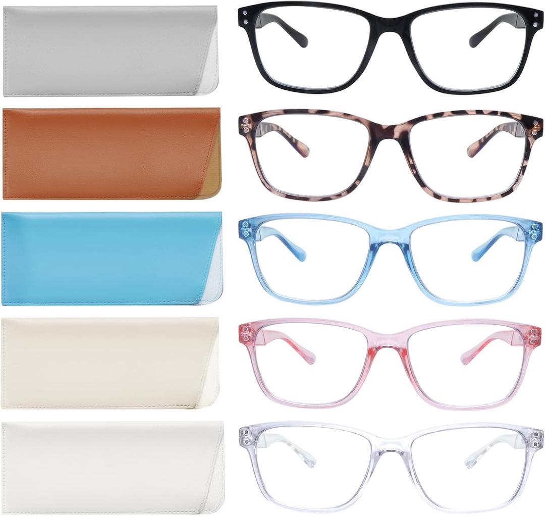 SIGVAN Reading Glasses 5 Packs Blue Light Blocking Eyeglasses Quality Spring Hinge Colorful Computer Readers for Women Men (5 Mix-3)