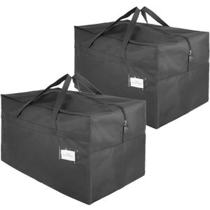 Large Storage Carrying Bags for Air Mattress Comforter Out Door Pillow Holiday Decorations, Water-Resistant & Dustproof Canvas Camping Moving Bag, Organizer for Closet Under-Bed Dorm Garage, 2 Pack (Black)