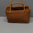 Plastic Woven Shopping Basket with Handles  Lightweight Grocery Basket for Farmers Market, Picnic, Foraging | Stylish Wicker Tote for Groceries, Flowers, Outdoor Storage (Medium)