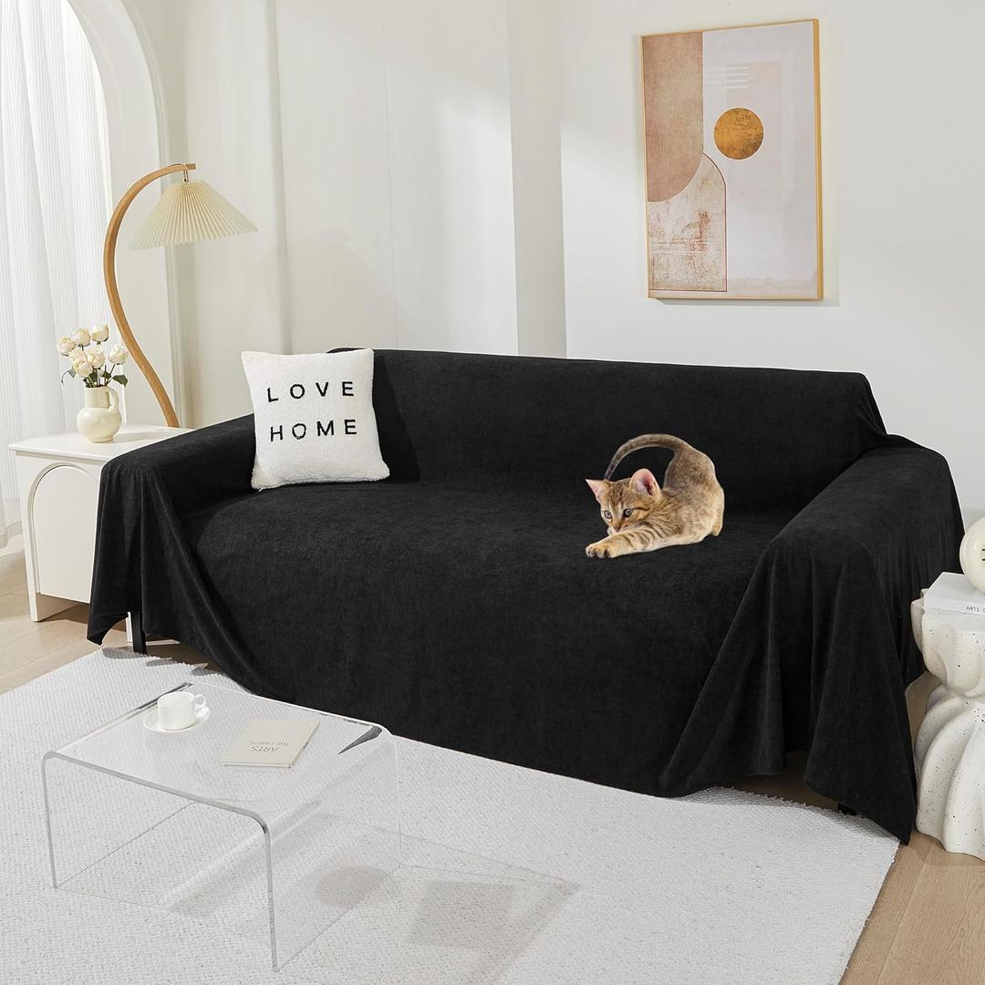 MEETSKY Couch Cover for 3 Cushion Sofa Washable, Cat Scratch Proof Sofa Covers, Furniture Protector Oversized L Shape Black Sofa Slipcovers Sectional Big Couch Covers for Dogs Pets, 71" x 150"