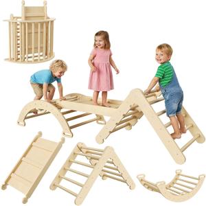 7-in-1 Pikler Triangle Set Foldable Baby Climbing Toys Wooden Climbing Set with Arch&Ramp&Ladder Baby Climber Indoor Jungle Gyms for Toddlers Toys, Birthday for Kids