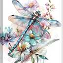 ARTZGX Dragonfly Canvas Wall Art for Bathroom Watercolor Dragonfly Pictures Wall Decor Home Painting Framed (16.00" x 24.00")