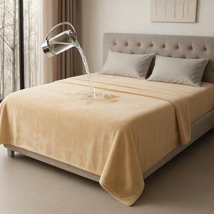Tisancy Love Beige Waterproof Bed Blanket, Queen Size 80'' x 80'' Double Side Lightweight & Reversible for Comfort, Flannel Fleece 3 Layer Blanket, Absorbs 70oz
