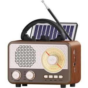 Radio Portable AM FM SW Bluetooth Speaker Vintage Radios with Phone Stand TF Card/AUX/USB Small Retro Radio Battery Powered&Solar for Outdoor Old Vintage Decor Birthday Gifts for Women,Men,Dad