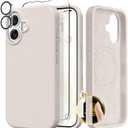 GONEZ Magnetic for iPhone 17 Case, Compatible with MagSafe, [Screen Protector + Camera Lens Protector], Liquid Silicone Anti-Scratch Shockproof Protective Phone Case 6.3 inch, Stone