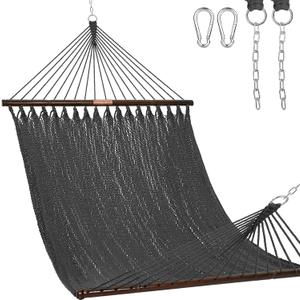 Lazy Daze Hammocks 10.5 FT Double 2 Person Caribbean Rope Hammock, Hand Woven Polyester Hammock with Spreader Bars, for Outside Outdoor Backyard Patio Poolside, 450 LBS Capacity, Gray