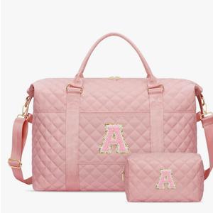 Personalized Initial Weekender Bag for Women, Travel Duffle Overnight Carry On Hospital Bag, Gift for Daughter Kid Girl Wife (Pink,A) (No Toiletry Bag)
