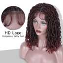 FAVE Full Lace Short Dreadlock Wigs Afro Ombre Burgundy Faux Locs Wigs Synthetic Twisted Wig 14IN Dreadlock Wigs for Black Women (1B/BUG)