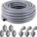 1inch 25ft Electrical Conduit Kit,Liquid-Tight Conduit and Connector Kit with 5 Straight and 3 Angle Fittings Included,Flexible Non - Metallic Electrical Conduit(1" Dia, 25 Feet)
