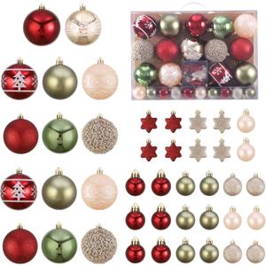 42 Pcs Christmas Ball Ornaments Set Burgundy Army Green Champagne Shatterproof Christmas Tree Decorations Glittering Decorative Hanging Ornament Bulk for Xmas Tree Wreath and Holiday Party Decor