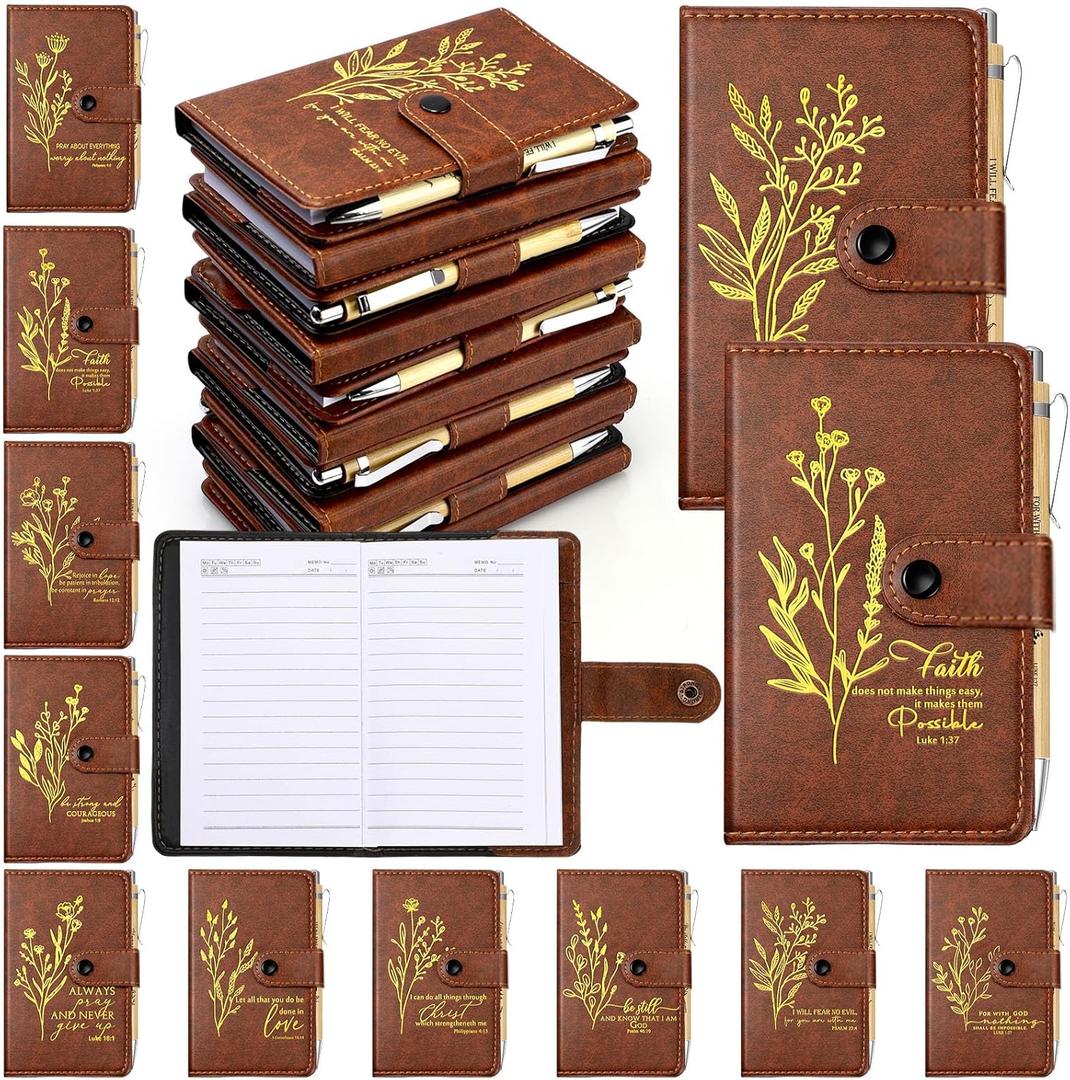 Spakon 100 Pcs Christmas Christian Gift Bulk Leather Prayer Journal Religious Notebook with Bible Verse Pens for Church Sunday School Teacher Women Men (English Aesthetics)