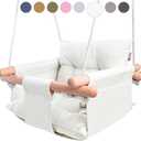 CaTeam - Canvas Baby Swing, Wooden Hanging Swing Seat Chair with Safety Belt, Durable Baby Swing Chair, Outdoor and Indoor Swing for Kids, Mounting Hardware Included, Ivory (Ivory)