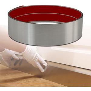 Lunghaa Metal Kick Plate, Self-Adhesive Kickplate, Baseboard Molding Trim, Anti-Scratch Base Cover for Wall, Door, Kitchen Cupboard Protection (9.8FT x 3.9IN, Brushed Silver)