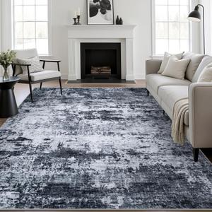 8x10 Area Rug Living Room Rug: Washable Modern Abstract Soft Thin Rug Indoor Floor No Slip Stain Resistant Carpet for Bedroom Dining Room Farmhouse Nursery Home Office - Black