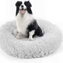 Dog Bed, Cat Calming Bed, Faux Fur Pillow Pet Donut Cuddler Round Plush Bed for Large Medium Small Dogs and Cats (30.0"L x 30.0"W x 7.0"Th, Light Grey)