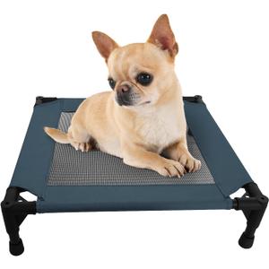 Pozico Elevated Pet Bed with Breathable Mesh for Small Cat and Dog, Raised Cooling Pet Cot for Puppy and Kitty, 18.9x18.9 inch (Navy Blue Bed)