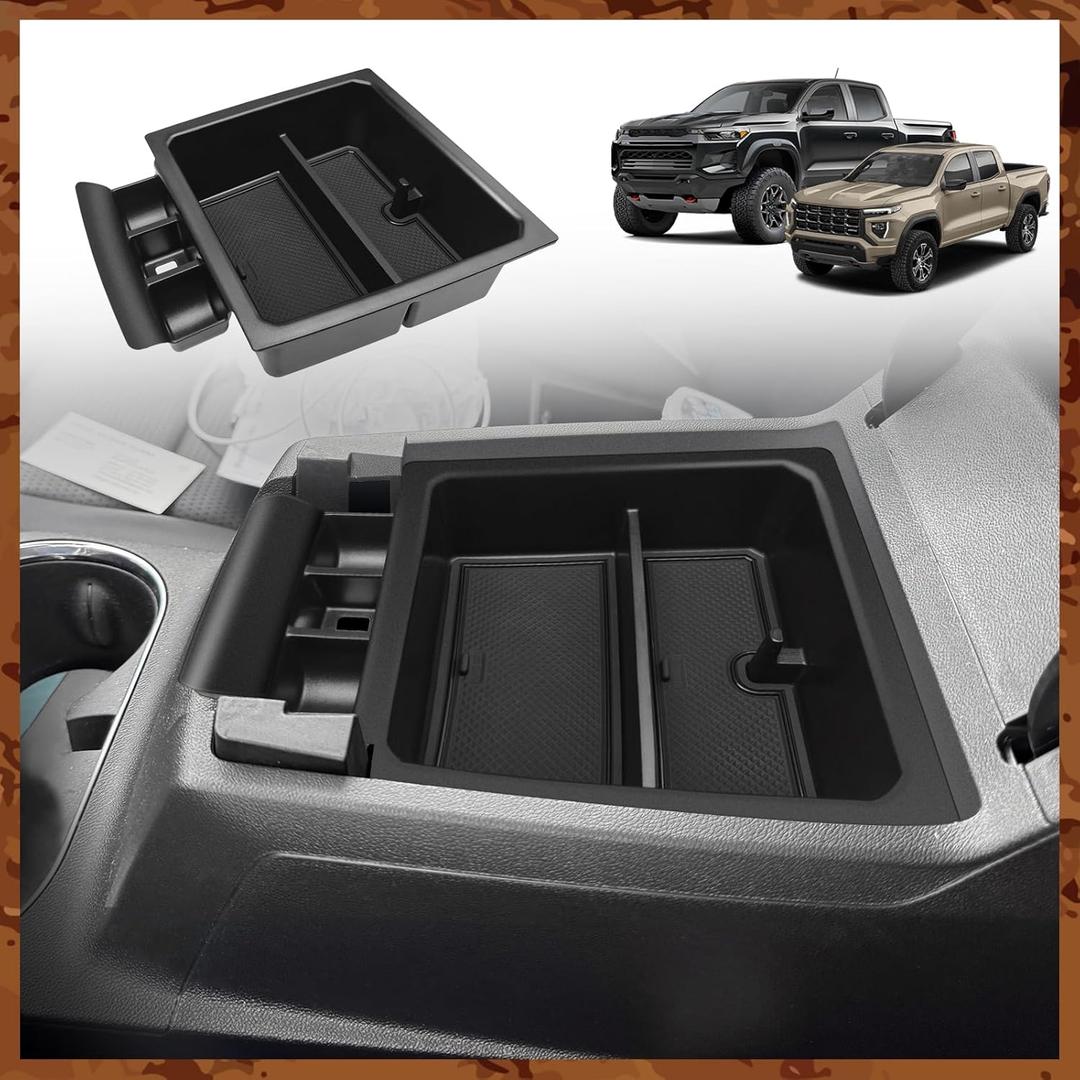 Muslogy Center Console Organizer Compatible with 2023-2025 2026 Chevy Colorado/GMC Canyon Accessories, Interior Storage Box Coin Container Armrest Secondary Tray Fit with OEM Tray (Black)