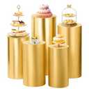SaitiMade Set of 5 - Gold Cylinder Pedestal Stand Covers, Flexible Cylinder Stand Covers for Party, Wedding or Birthday Event Decor - Only Contains Cylinder Covers