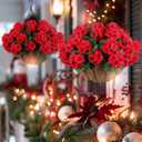 Hananona 2 Set Artificial Red Geraniums Flowers for Outdoors with Hanging Baskets, 2 Hanging Planters with 12 Pcs Red Geranium Flowers for Christmas Front Porch Garden Patio Home Decor (2, Red)