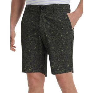 M MAELREG Golf Shorts Men Print Quick Dry 9" Stretch Lightweight Water-Resistant Flex Flat Front Fashion Mens Shorts Casual (Black Green Flower)