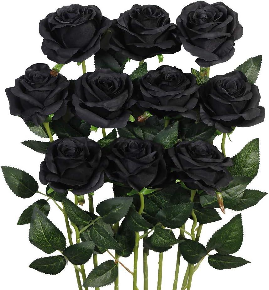 Luyue 10PCS Artificial Roses Flower with Stems Slik Fake Flowers Bouquet Realistic Long Stem Faux Rose for Valentines Day Wedding Home Decor (Black) Luyue 10PCS Artificial Roses Flower with Stems Slik Fake Flowers Bouquet Realistic Long Stem Faux Rose for Valentines Day Wedding Home Decor (Black)