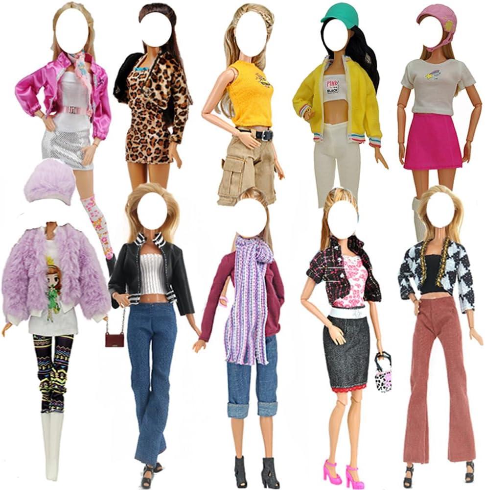 Doll Clothes, 5 Sets Outfits Houndstooth Coat Pants Windbreaker Hat for 11.5 inch Dolls Accessories Random Style