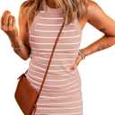Acelitt Womens Ladies Summer Dresses Striped Print Halter Neck Bodycon Short Mini Tank Dress(Too Tight, Please Size Up) (Medium)