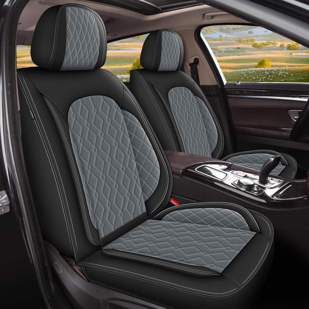 2 Front Car Seat Covers Fit for Ford Flex 2012-2019 Waterproof Faux Leather Seat Cushion Protector (2 Seats, Black&Grey)