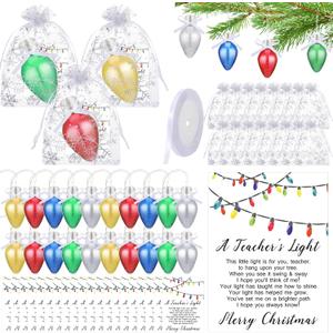 Riceshoot 30 Set Christmas Teacher Appreciation Gift Glitter Light Bulb Ornament for Christmas Tree Hanging Decoration with Thank You Card and Snowflake Organza Bag for Winter Xmas Party Supplies
