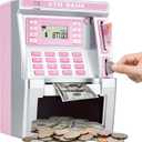 Pink Piggy Bank for Kids, ATM Machine Bank for Real Money with Debit Card, Bill Feeder, Coin Recognition, Balance Calculator, Electronic Savings Safe Box, Gifts for Teen Boy Girl