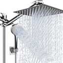 Shower Head Combo,10 Inch High Pressure Rain Shower Head with 11 in Adjustable Extension Arm and 5 Settings Handheld,Powerful Shower Spray Against Low Pressure Water with Long Hose (Chrome)