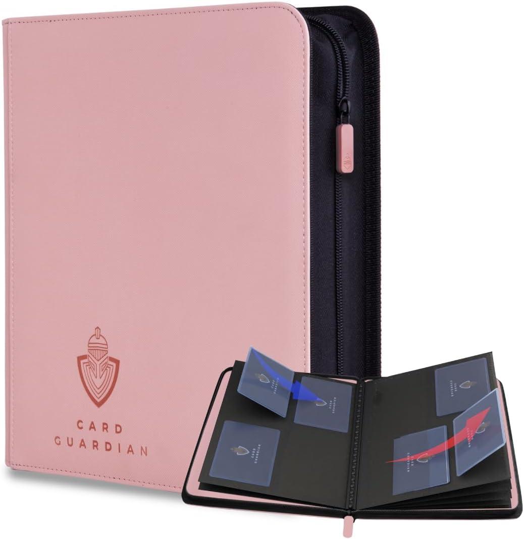 Card Guardian - Toploader 4 Pocket Premium Binder with Zipper for 160 Cards - Side Loaded Pockets - Compatible with Sports and Trading Cards TCG (Pink)