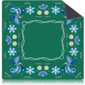 Seenelling Mini Mahjong Mat Green with Rules 22" x 22" Non-Slip Noise Reduction Peacock Mahjong Table Mat Multi Purpose Game Table Cover for Mah-jongg Card Board Poker Dominoes Tile Games