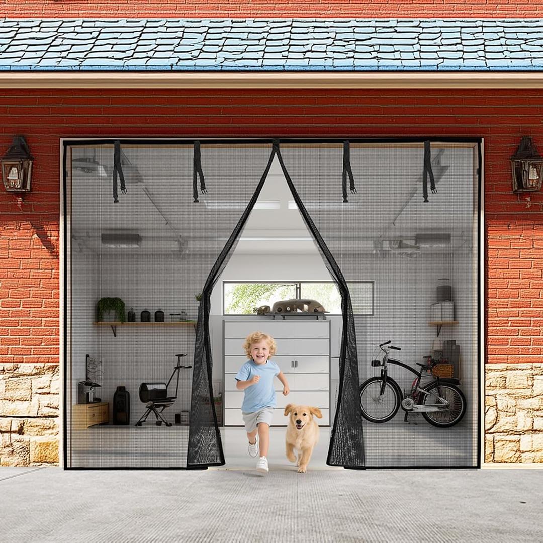 LOOBANI Garage Screen Door 9 x 7 Ft: Heavy Duty Magnetic Closure Mesh Garage Door Screen for 1 Car Garage, Retractable Roll Up Screen Door for Patio, Hand-Free, Easy Install