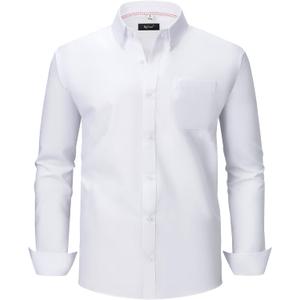 BEFRIED Oxford Dress Shirts for Men Big and Tall (Size XXL-6XLT) Button Down Long Sleeve Collared Shirts (Crisp White)